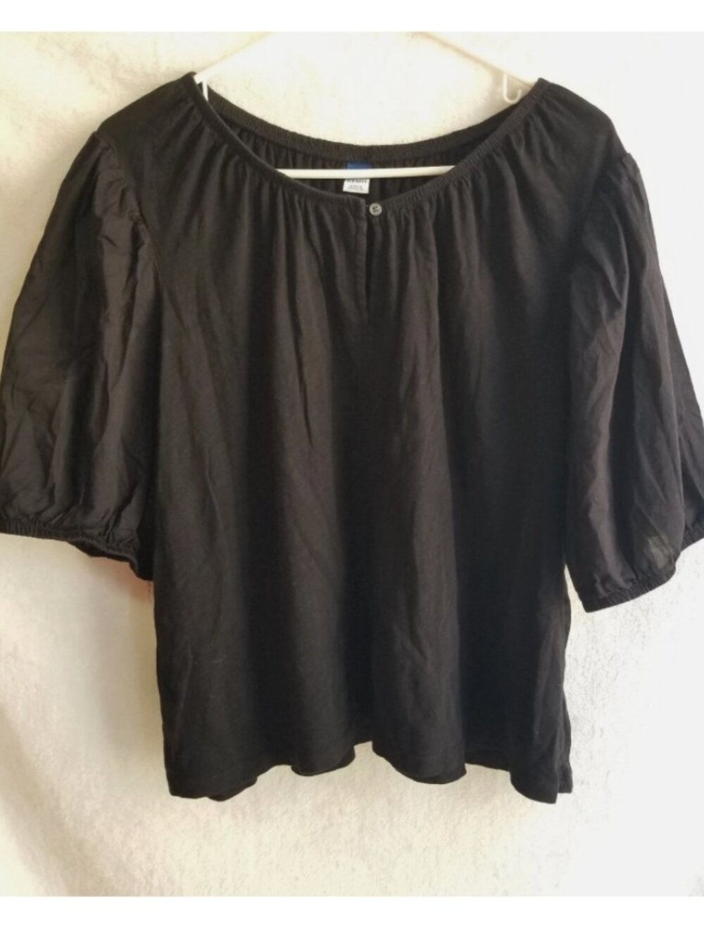 Old Navy Womens XL Black Short Puff Sleeve Cotton Blouse Shirt Top